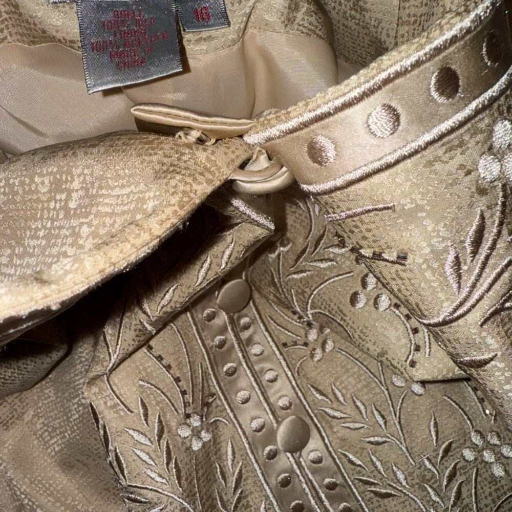 Adrianna Papell 100% Silk Jacket Women's Gold Long Sleeve Vintage Embroidered 16 - Picture 15 of 16